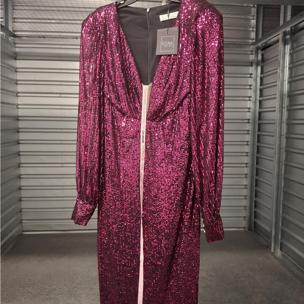Magenta Mac Duggal Sequined Midi Dress